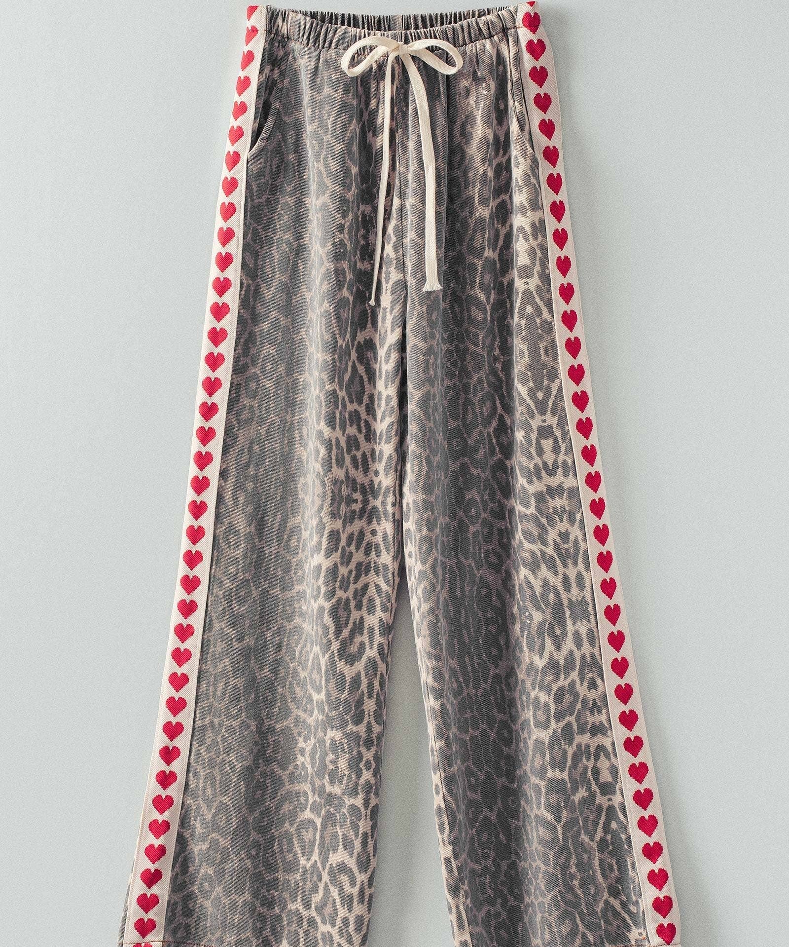 Leopard Print Heart Side Stripe Lounge Pants