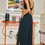 Letter Elastic Waist Wide Leg Nylon Pants