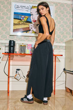 Letter Elastic Waist Wide Leg Nylon Pants