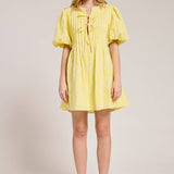Palm Print Puff Sleeve Tie Front Mini Dress