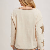 Star Sleeved Washed Knit Pullover
