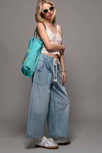Coastal Breeze Wide-Leg Cropped Denim Pants