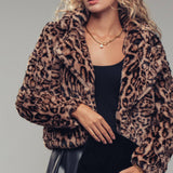 Cropped Faux Fur Leopard Print Bomber Jacket