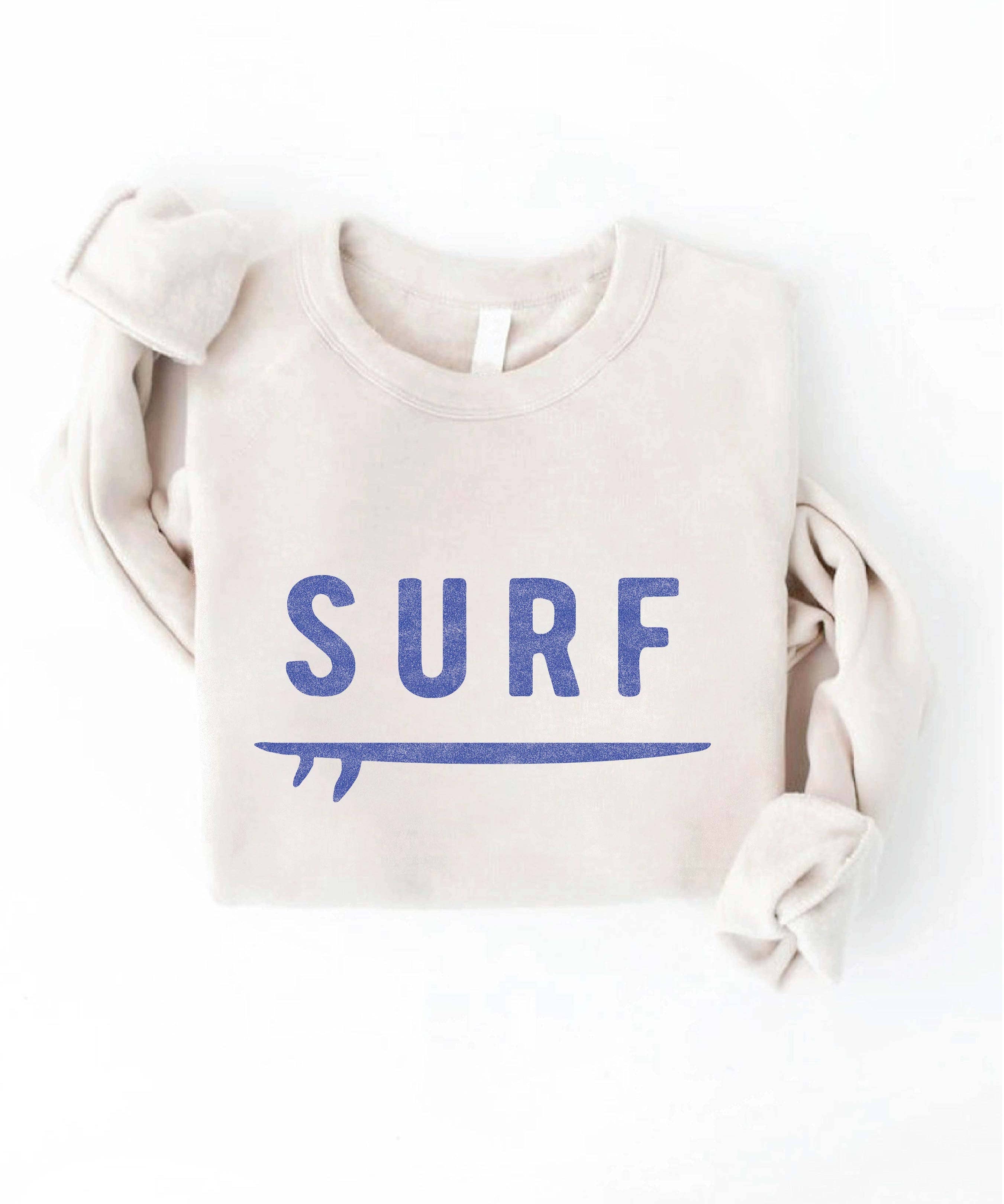 "SURF" & Surfboard Graphic Sweatshirt