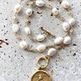 Queen Bee Pendant on Pearl Chain Necklace