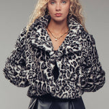 Cropped Faux Fur Leopard Print Bomber Jacket