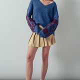 Romantic Floral Embroidered V-Neck Sweater