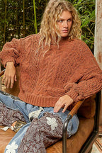 Mock Neck Cable Knit Sweater
