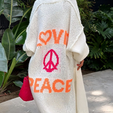 "Love & Peace" Exposed Seam Knit Cardigan