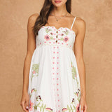 Embroidered Palm & Floral Scalloped Babydoll Mini Dress