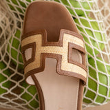 The Ena | Brown H Cutout Raffia Slide