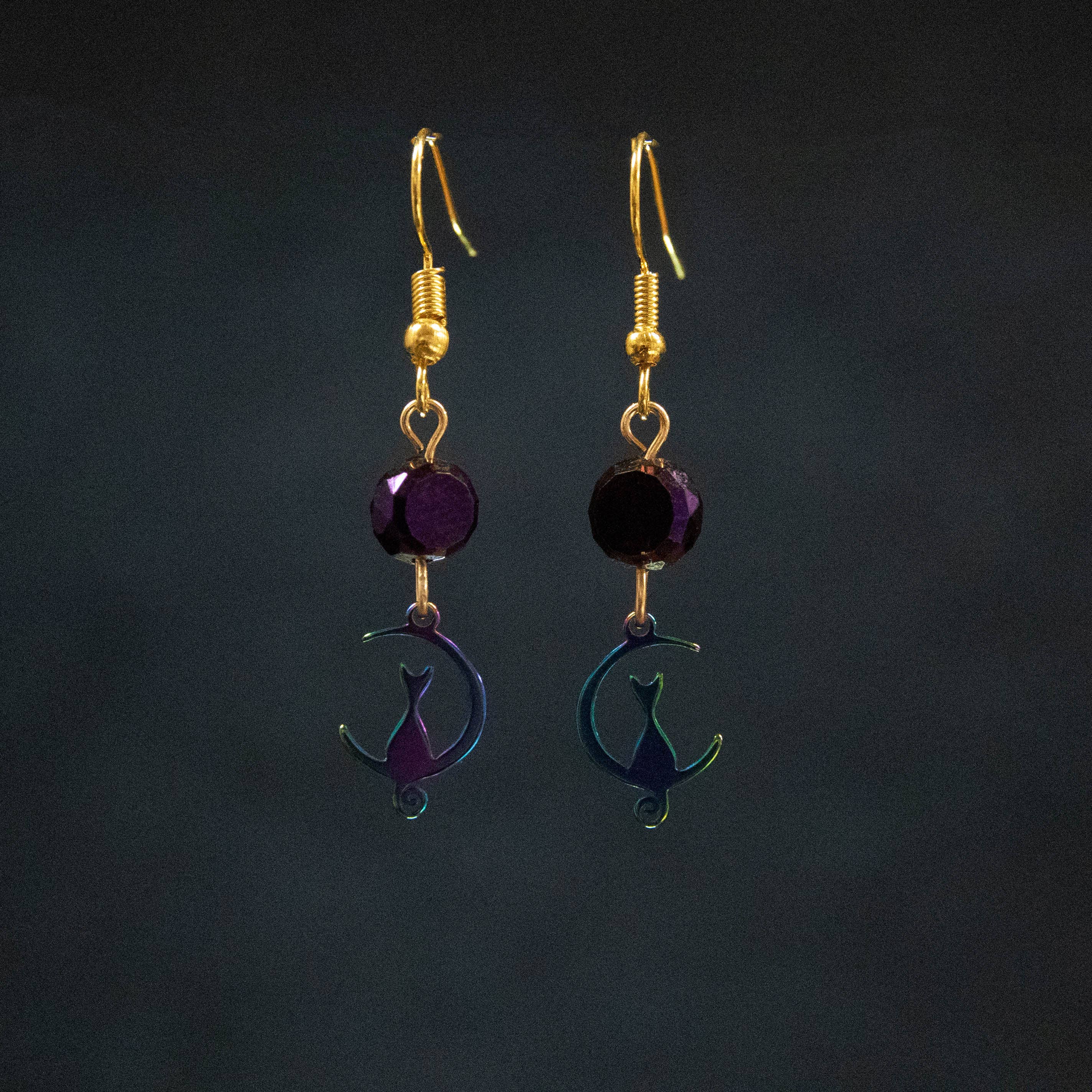 Rainbow Cat in the Moon Earrings