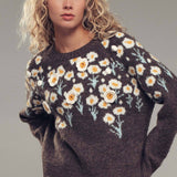 Daisy Embroidered Floral Knit Sweater