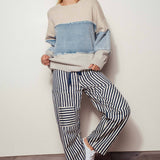 Colorblock Denim Patchwork Knit Sweater