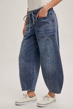 Denim Drawstring Barrel Jeans