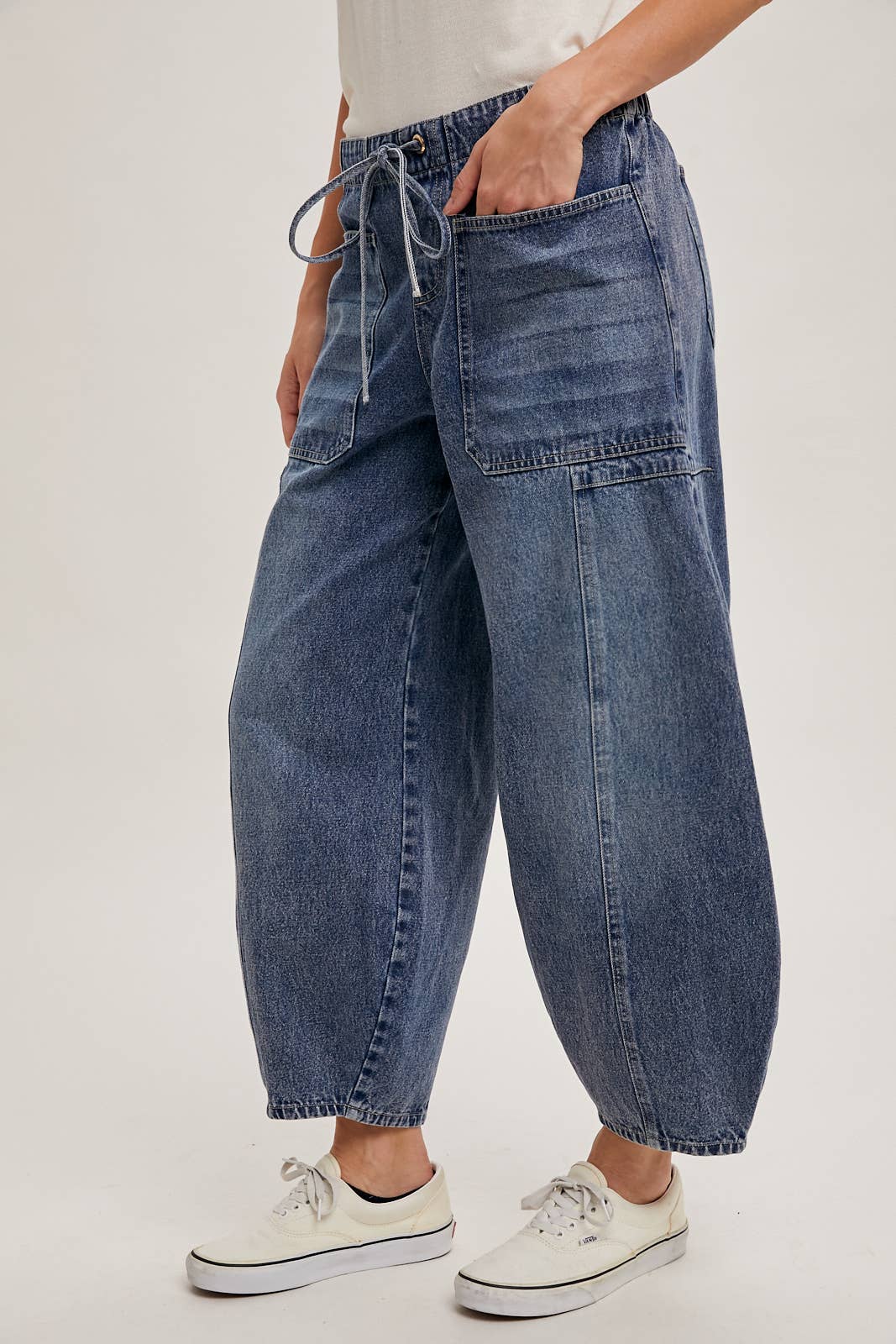 Denim Drawstring Barrel Jeans