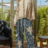 Floral Panel Knit Hoodie