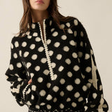 Polka Dot Fleece Crochet-Trim Half-Zip Pullover Jacket