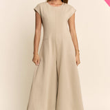 Plus - Soft Knit Seamed Cap Sleeve Wide-Leg Jumpsuit