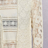 Long Sleeve Round Neck Lace Texture Knit Slim Fit Top