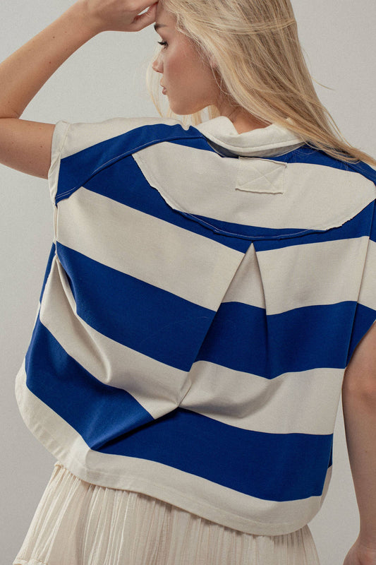 Bold Striped Dolman Sleeve Polo Shirt