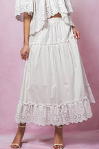 Laced Eyelet Tiered Midi Skirt