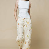 Seashell Beach Motif Print Barrel Denim Pants