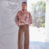 BOLD FLORAL &amp; PAISLEY PATTERN FUNNEL NECKLINE SWEATER FW