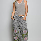 Vintage Floral Artisan Embroidered Twill Jogger Pants
