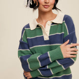 Striped Knit Polo Sweater