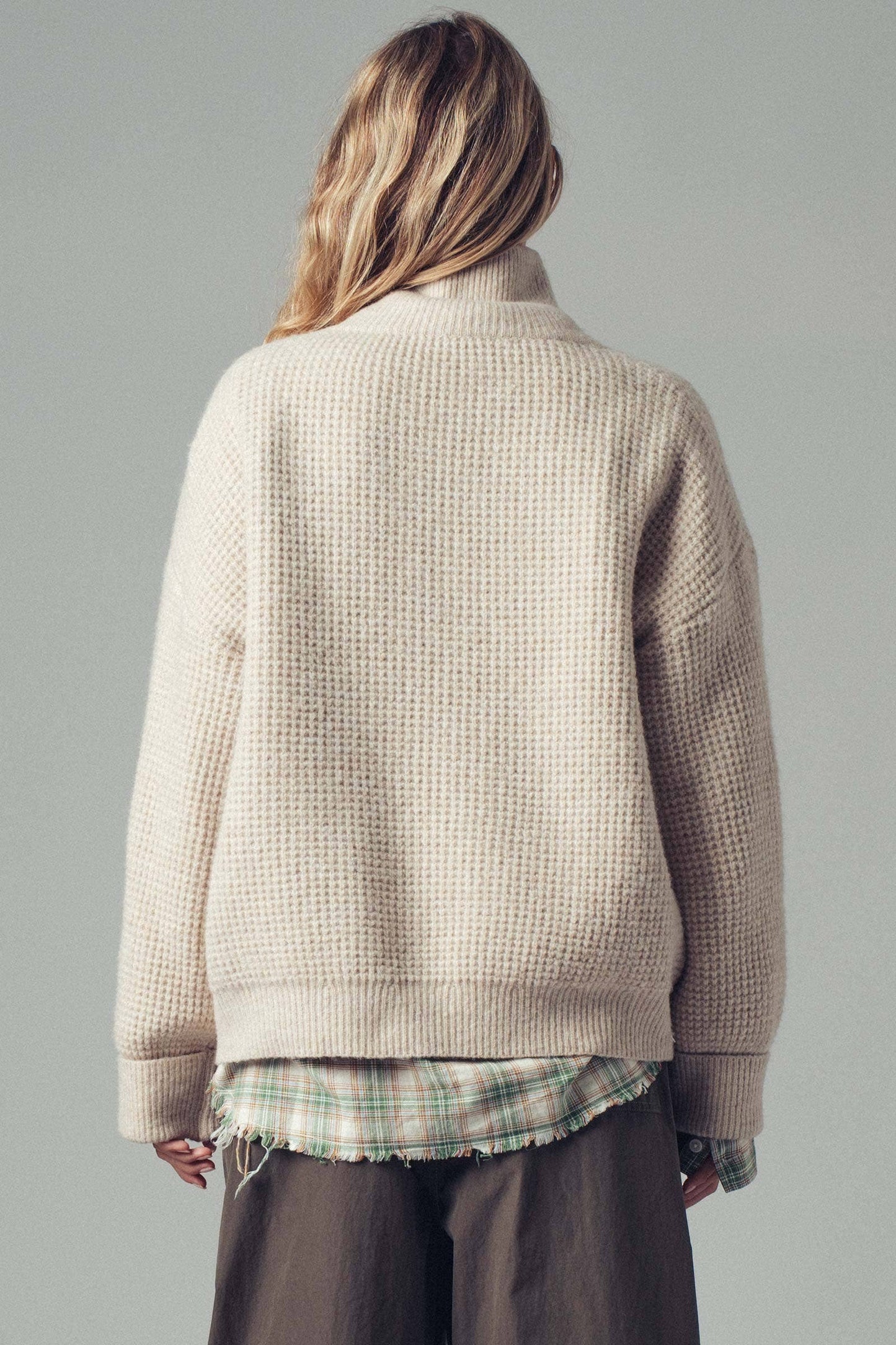 Relaxed Waffle Knit High Neck Sweater