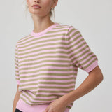 Stripe Knit Short Sleeve Sweater Top - RSW1200