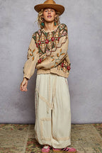 Aztec Pattern Floral Detail Sweater