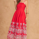 Scalloped Eyelet Embroidered Midi Dress