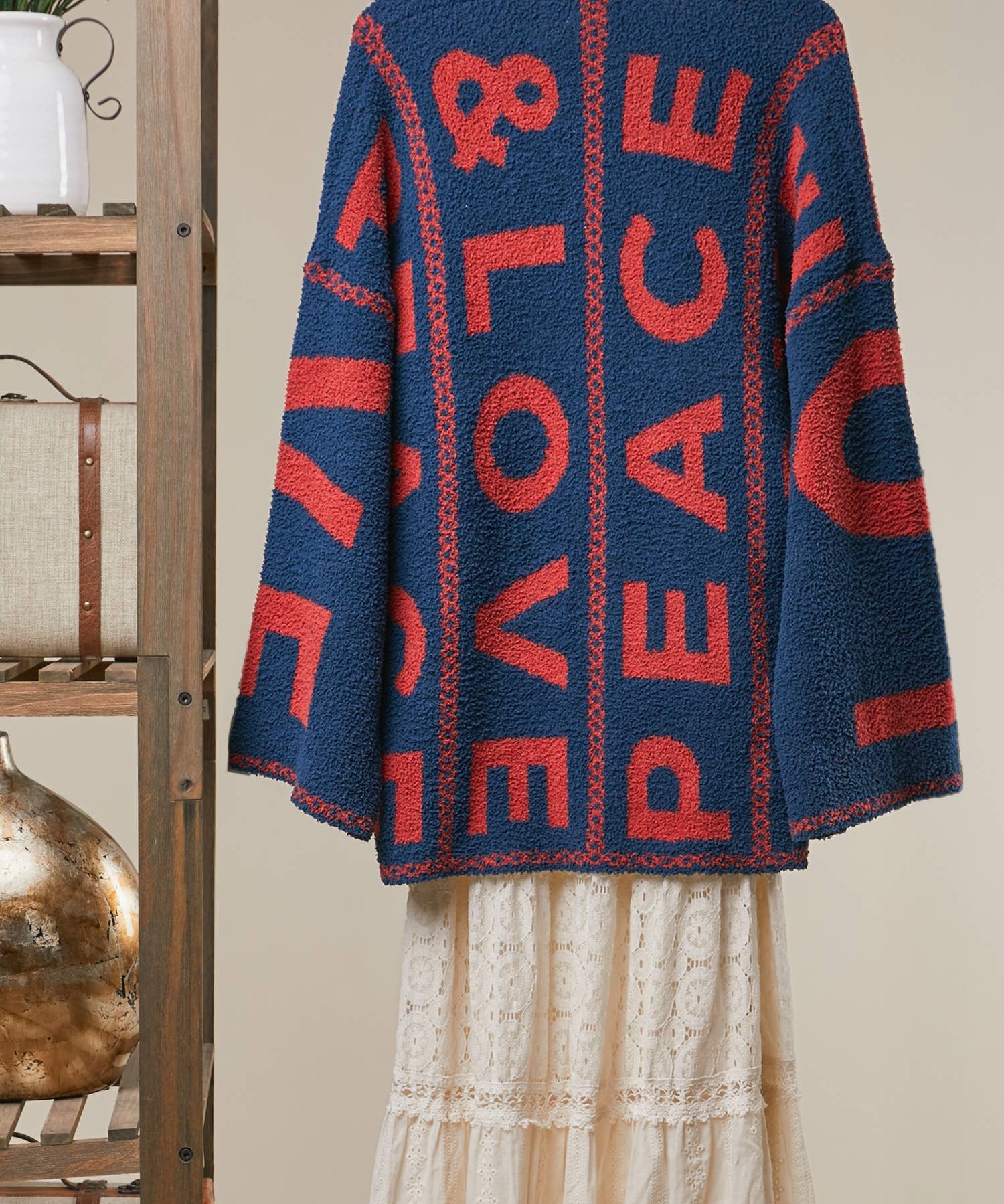 Colorblock Letter Print Cardigan