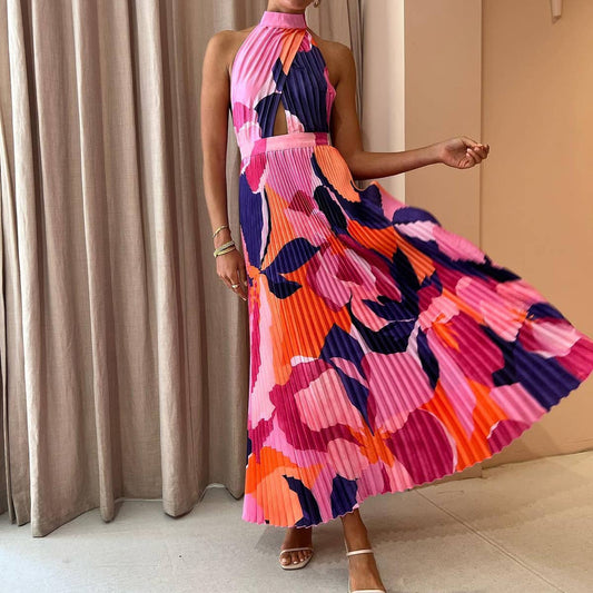 Halter Neck Pleated Dress