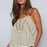 Thin Strap Embroidered Tank Top