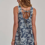 SLEEVELESS DENIM MINI DRESS WITH SCALLOPED EMBROIDERY DETAIL