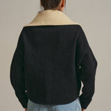 Toggle Front Knit Jacket With Contrast Collar
