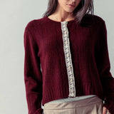 Lace Trim Wool Blend Cardigan