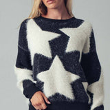 Fuzzy Knit Star Pattern Sweater Top