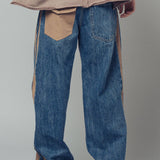 Wide-Leg Utility Stripe Denim Jeans
