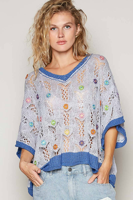 V-neck Floral Outseam Sweater