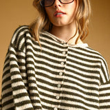 J7562   STRIPED BUTTON FRONT SWEATER CARDIGAN