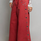 Low Rise Eyelet Studded Wide Leg Street Pants