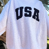 Pearl Grey Navy Blue Polka Dot USA Mockneck Sweatshirt