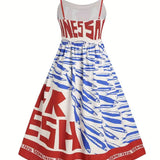 Mackerel print smocked sundress seaside ocean strap dress