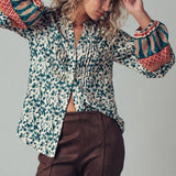 Floral Mix Print Pintuck Blouse