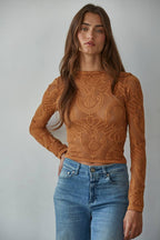 Seamless Jacquard Mock Neck Long Sleeve Top