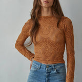 Knit Seamless Jacquard Mock Neck Long Sleeve